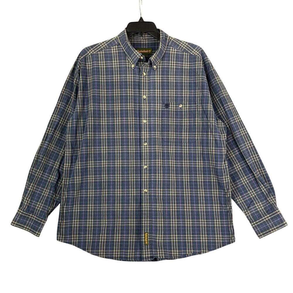 Timberland Shirt Mens Large Plaid Blue Business Casual‎ Chore Workwear Outdoors